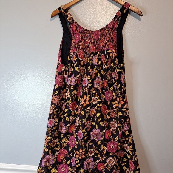 Free People Oh Baby Floral Print Minidress Black Pink Embroidered‎ Smocked Small - Picture 3 of 12